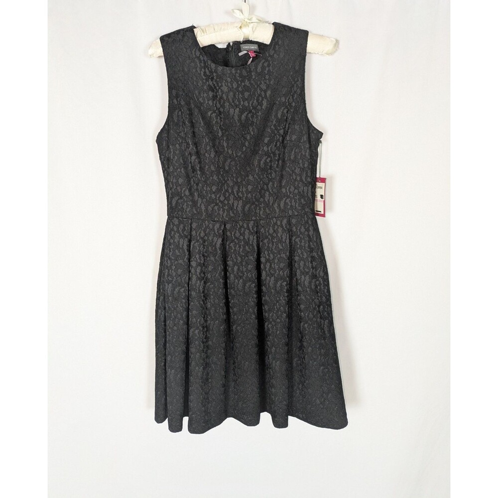 NWT Vince Camuto Dress 6 Women's Black Lace Fit & Flare Sleeveless Classic